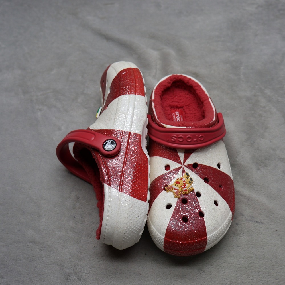 Crocs Unisex M7 W9 Clogs Red Classic Lined‎ Peppermint Glitter Holiday Slip On